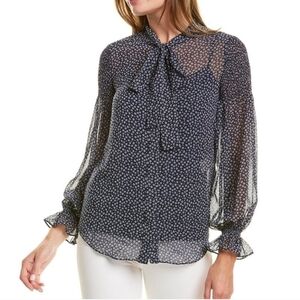 NWT Diane Von Furstenburg Tie Front Navy Floral Blouse